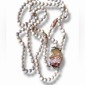 Terner sterling silver Necklace Precious Crazy Lace Agate Gemstones necklace